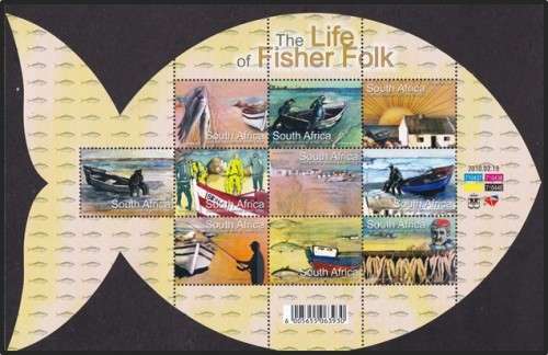 Exceptional 2010 South Africa UMM (**) MS - Life of the Fisher Folk (10 x Int Air Small Letter Rate)
