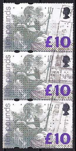 GB £10 Vertical Strip of 3 VFU