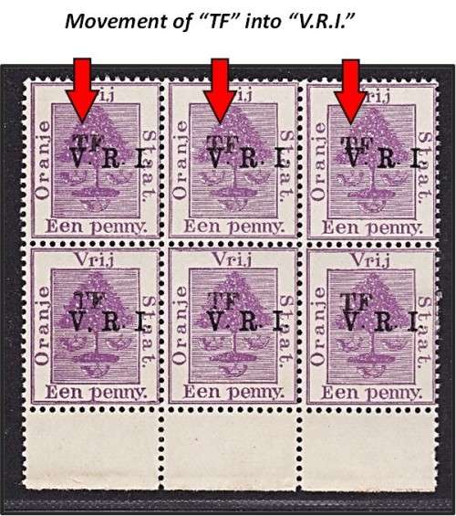 OFS 1d Telegraph Opt on V.R.I. UMM/MM Block VARIETY - TF shift into VRI *** RARE ***