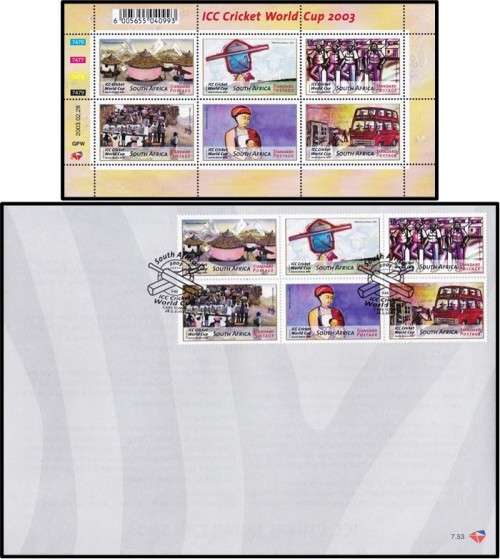 2003 RSA ICC Cricket Word Cup Sheetlet and Cover *** Great Thematic ***  @ CV  R390