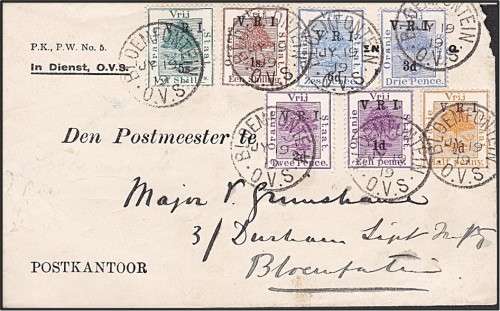 1909 BFN OFS Cover with Various VRI Issues incl 5/-  RARE ITEM