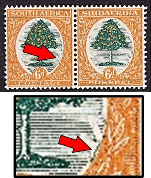 1926 6d Pretoria Typo MM (*) CC.30P VAR: Green Slashes on Oval`s Edge