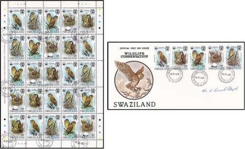 1982 Swaziland Fishing Owls Cancelled SHEET & FDC *** CV  R3,000+ ***