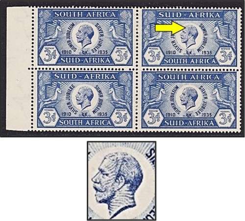 1935 3d Silver Jubilee MM (*) Block with Cleft Skull VAR  *** CV  R1,500+ ***