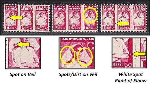 1943 1d Nurse CC.96 UMM(**) UHB Var: Spot on Veil, Dirty Veil & Dot by Elbow