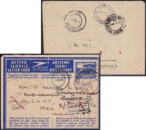 WWII Period Air Letters & Front - SA Union Adressees - Nice Study Lot!