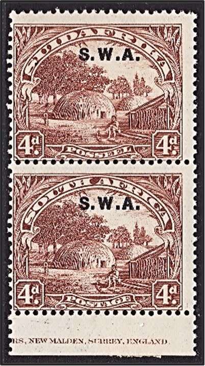 1927/30 SWA 4d MM(*) DOWN PERF & INSCR VERT PAIR  *** R3000 for Horizontal ***