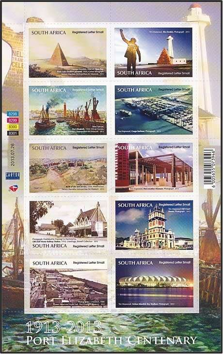 2013 RSA Port Elizabeth Centenary Self Adhesive High Value Sheet *** CV  R1,400 ***