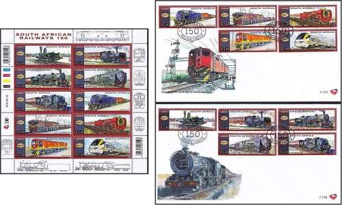 2010 RSA SA Railways 150 MINT Sheetlet & 2 x FDCs  @ CV  R460