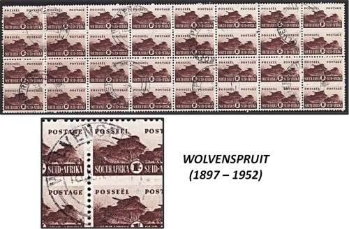 1942 Union 1/- Block of 32 with RARE CANCEL *** WOLVENSPRUIT ***