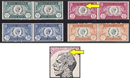 1935 Union SJ MM(*) Set with VARIETY - Pimple on Head on 1d Pair