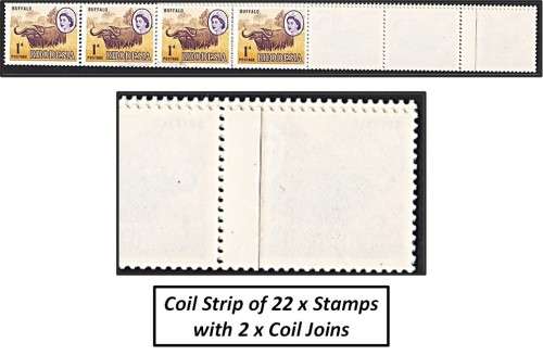 1966/7 Rhodesia 1d UMM(**) Coil Strip of 22 with 2 x Coil Joins - Scarce Item