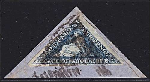 1864 CoGH 4d Triangle CC.15 Deep Blue on Piece, 3 x Margins, White Hope *** CV  R3,000+ ***