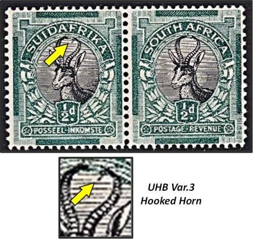 1930 Union 1/2d ROTO UMM(**) UHB Var.3 - Hooked Horn - Scarce Variety!