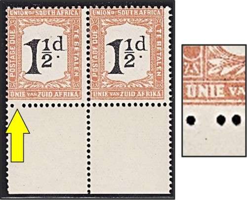 1922 Union Postage Due MM(*) Pair - MISSING PERFORATION - SCARCE!!!