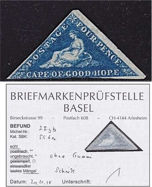 1855/63 CoGH 4d Triangle Mint/No Gum CC.6a & Certificate  *** CV  R27,000 ***