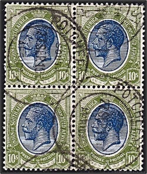 1913 Union 10/- KH CC.15a Block of 4 - POTCHEFSTROOM *** SCARCE BLOCK ***
