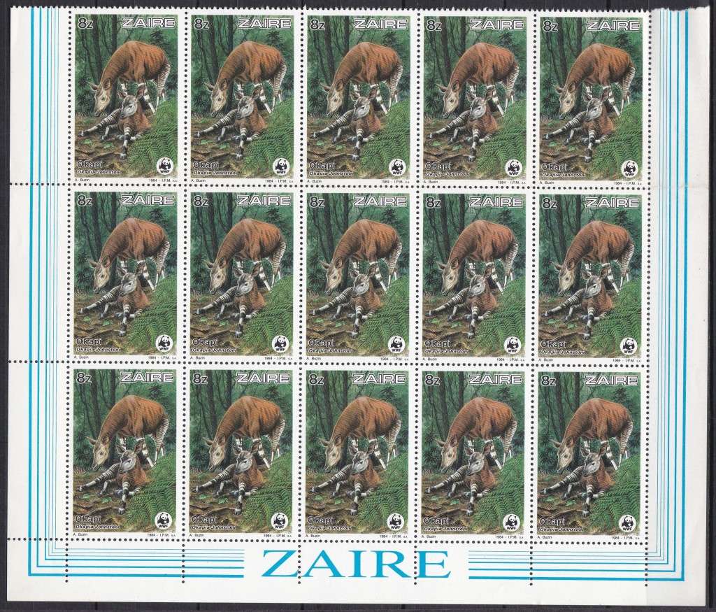 WWF Zaire Okapi Issues in Marginal Blocks of 15 UMM(**) - Great Thematic!!!