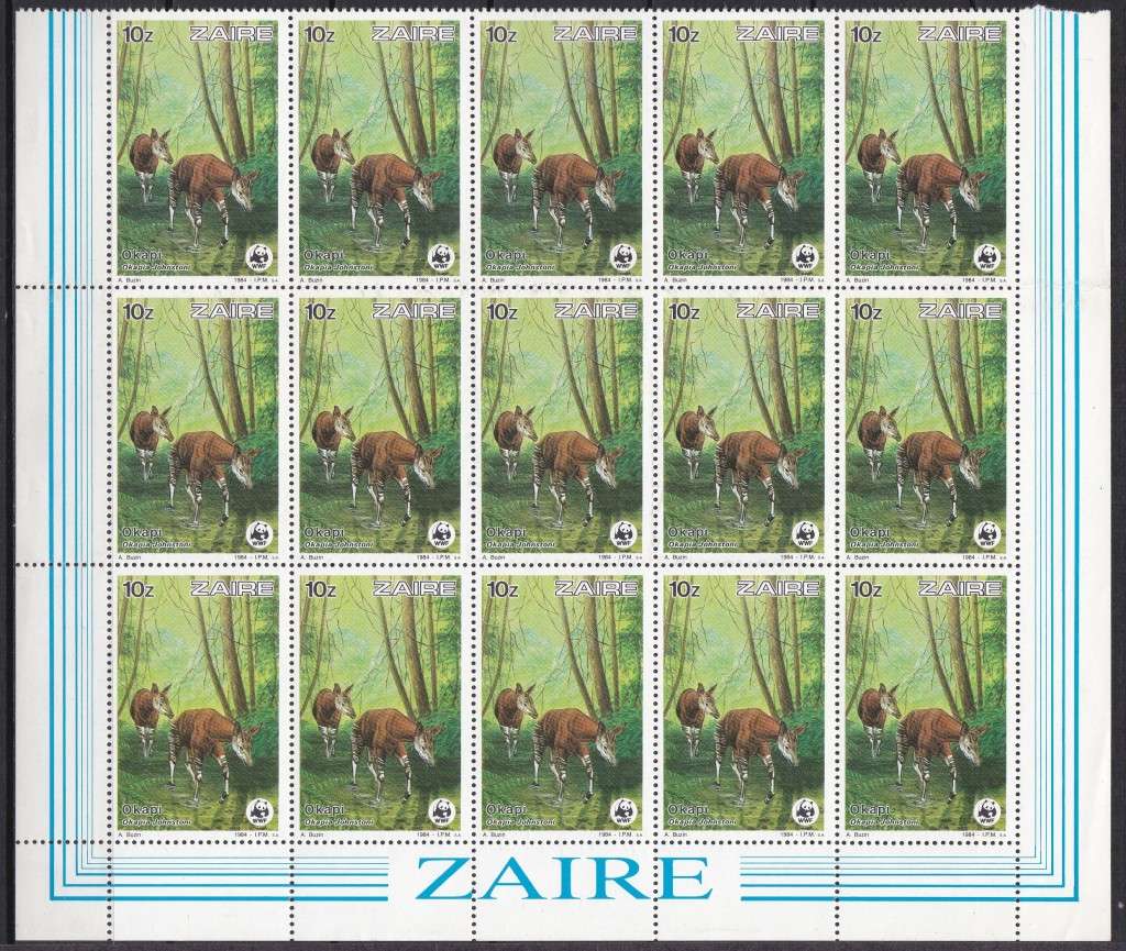 WWF Zaire Okapi Issues in Marginal Blocks of 15 UMM(**) - Great Thematic!!!