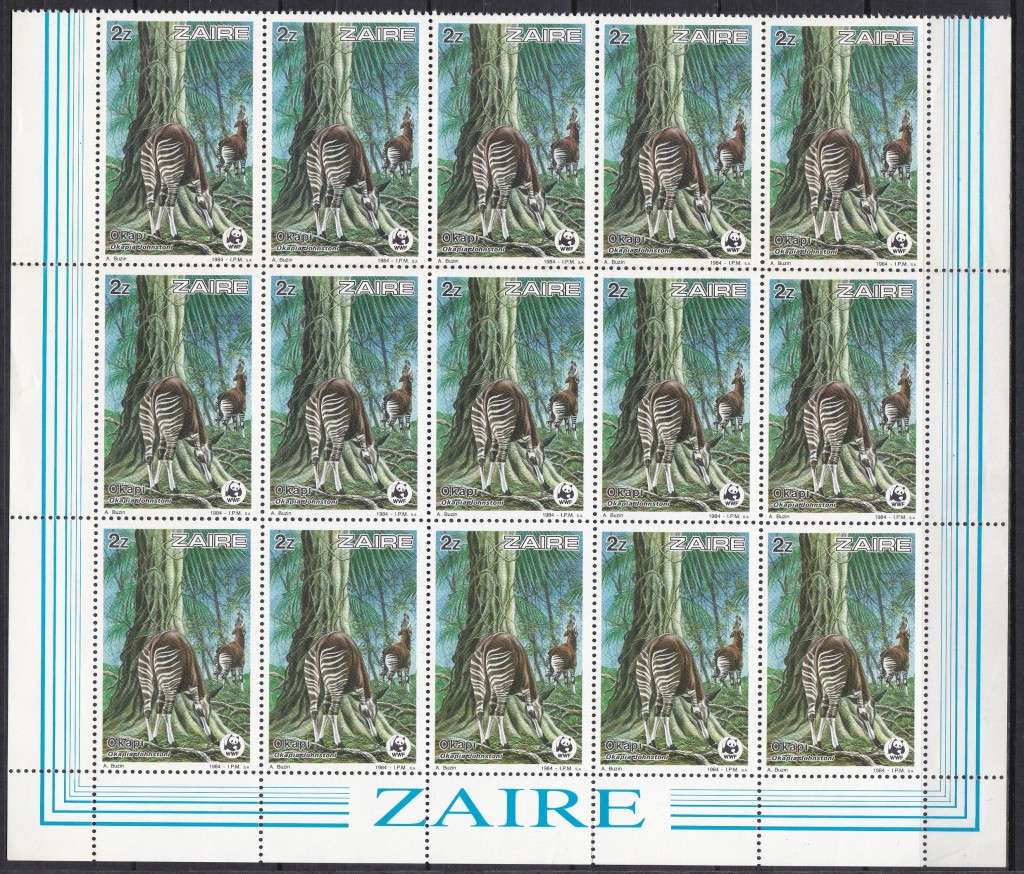 WWF Zaire Okapi Issues in Marginal Blocks of 15 UMM(**) - Great Thematic!!!