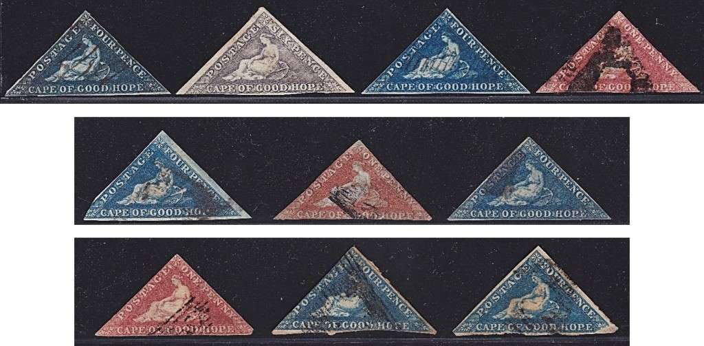 1853/64 CoGH Triangles Used Study Lot - 2 Margins, 3 Thin Margins etc.