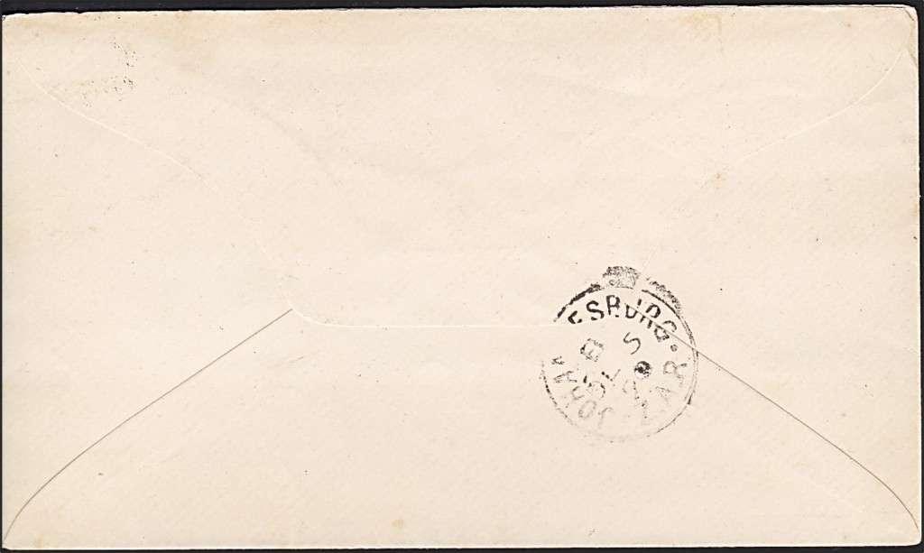 1890 ZAR Vurtheim Cover from Pretoria to Johannesburg
