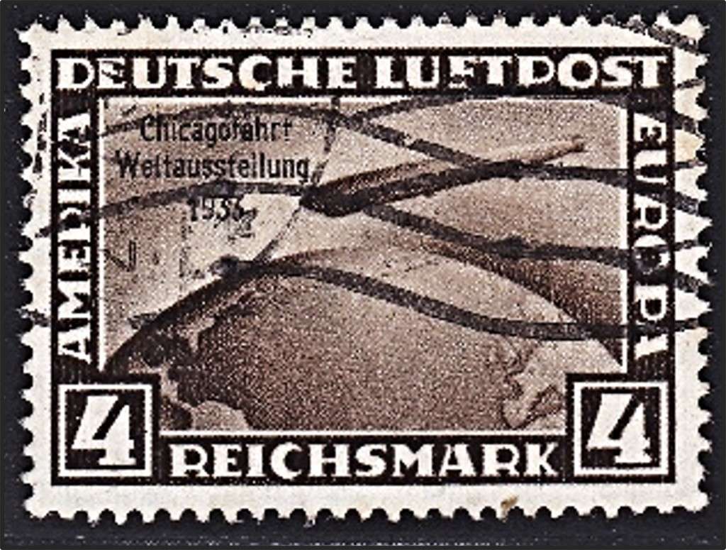 1933 Germany 4M Zeppelin Chicago Route Opt VFU   *** CV  R5,200+  ***