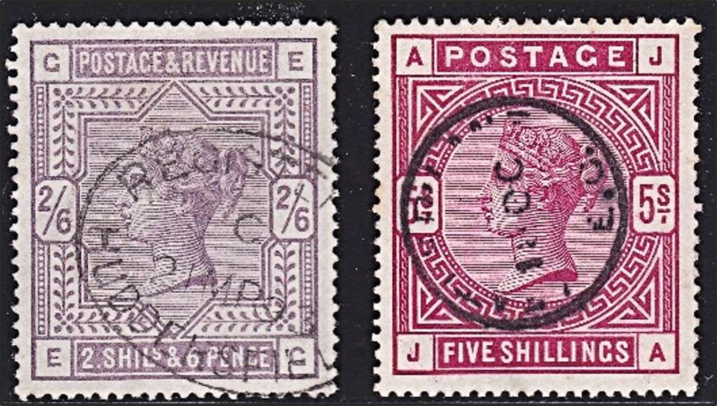 1883/4 QV 2/6 SG.178 & 5/- SG.181 with Great Cancels  *** CV  R9,600+ ***