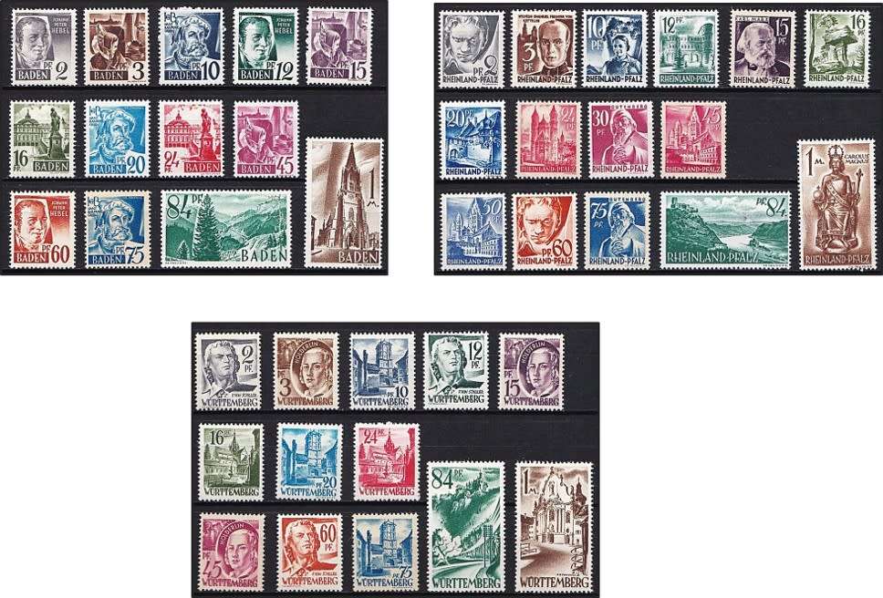 1947 Baden, Rheinland Pfalz & Wurttemberg Mint(*) Sets