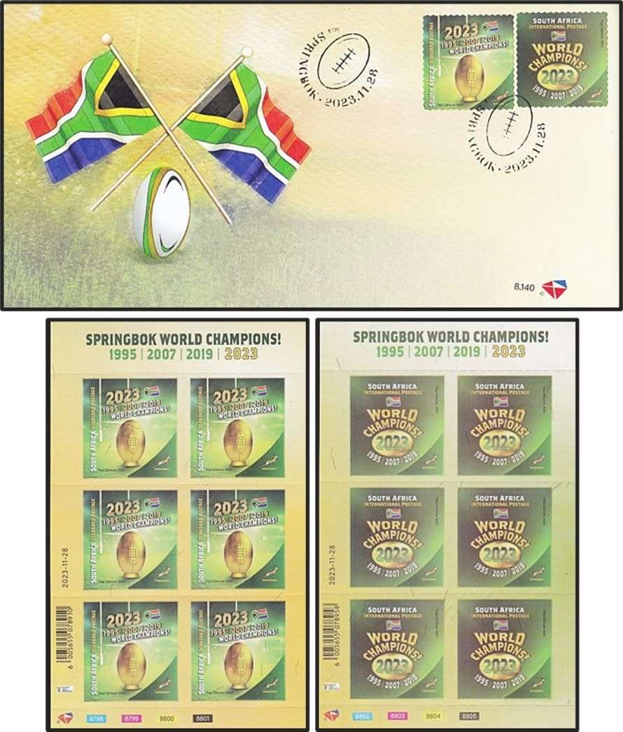 28 Nov 2023 RSA Rugby World Cup Champions - Both Minisheets & Scarce FDC (Only 500 Issued)