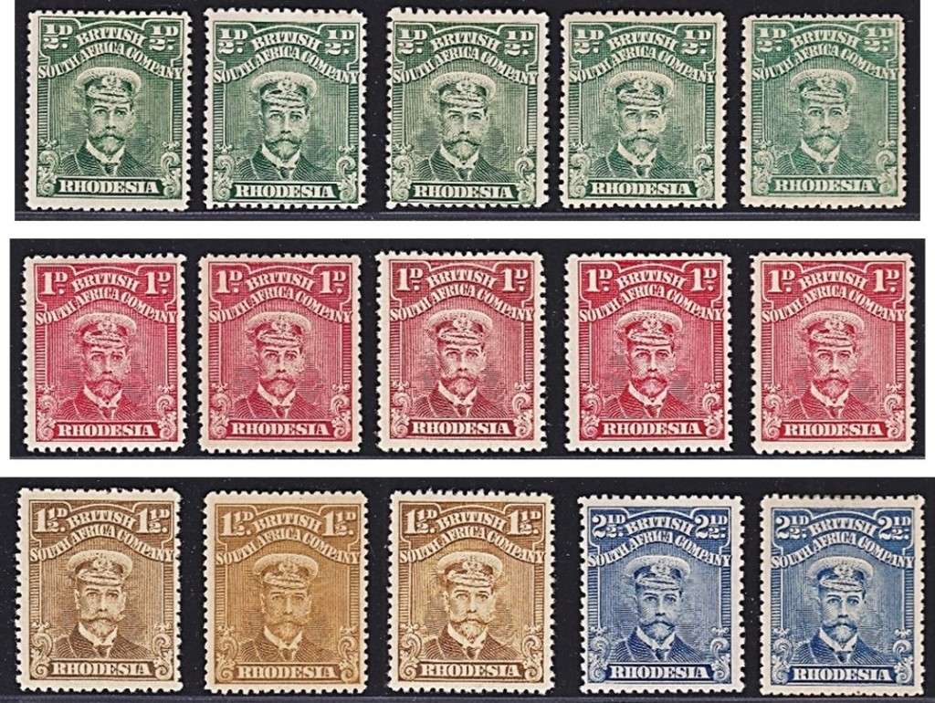 1913 BSAC ½d, 1d, 1½d & 2½d MM(*) Perf.14 Shade Varieties  *** CV  R5,500 ***