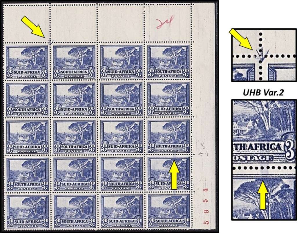 1940 Union 3d Block of 20 Unscreened UMM(**) UHB Var.2 -  DR Blade + Arrow into Stamp Margin