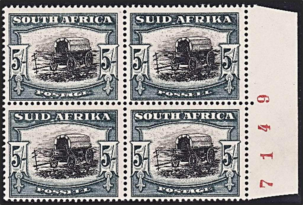 1949 Union 5/- Numbered MM(*) Block CC.62a  *** Great Block ***