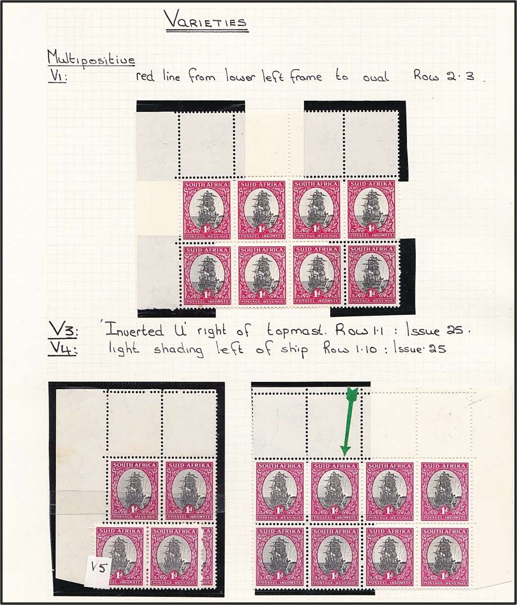 1951 Union 1d MM/UMM CC.134 Blocks with Most UHB Varieties Indicated/Described