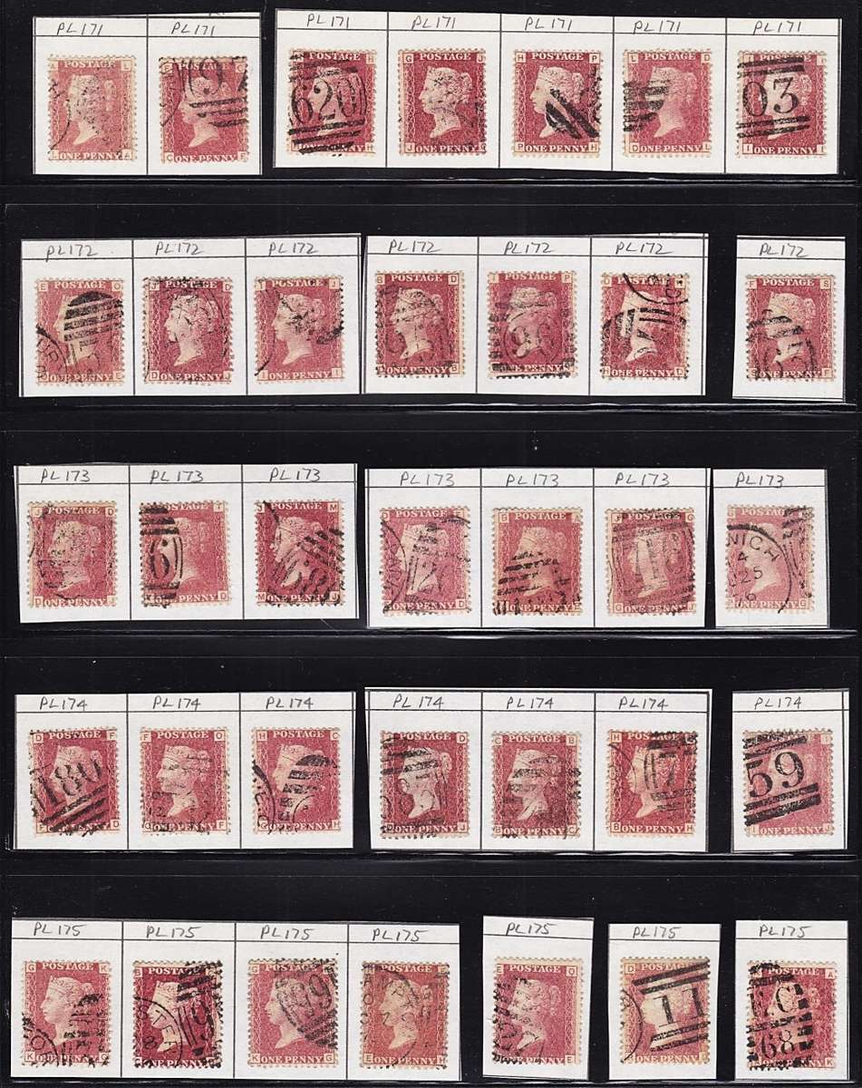 Huge 1858/70 Great Britain 1 Penny Red SG.43/4 Plate.136-208 Selection  - High CV Study Lot!
