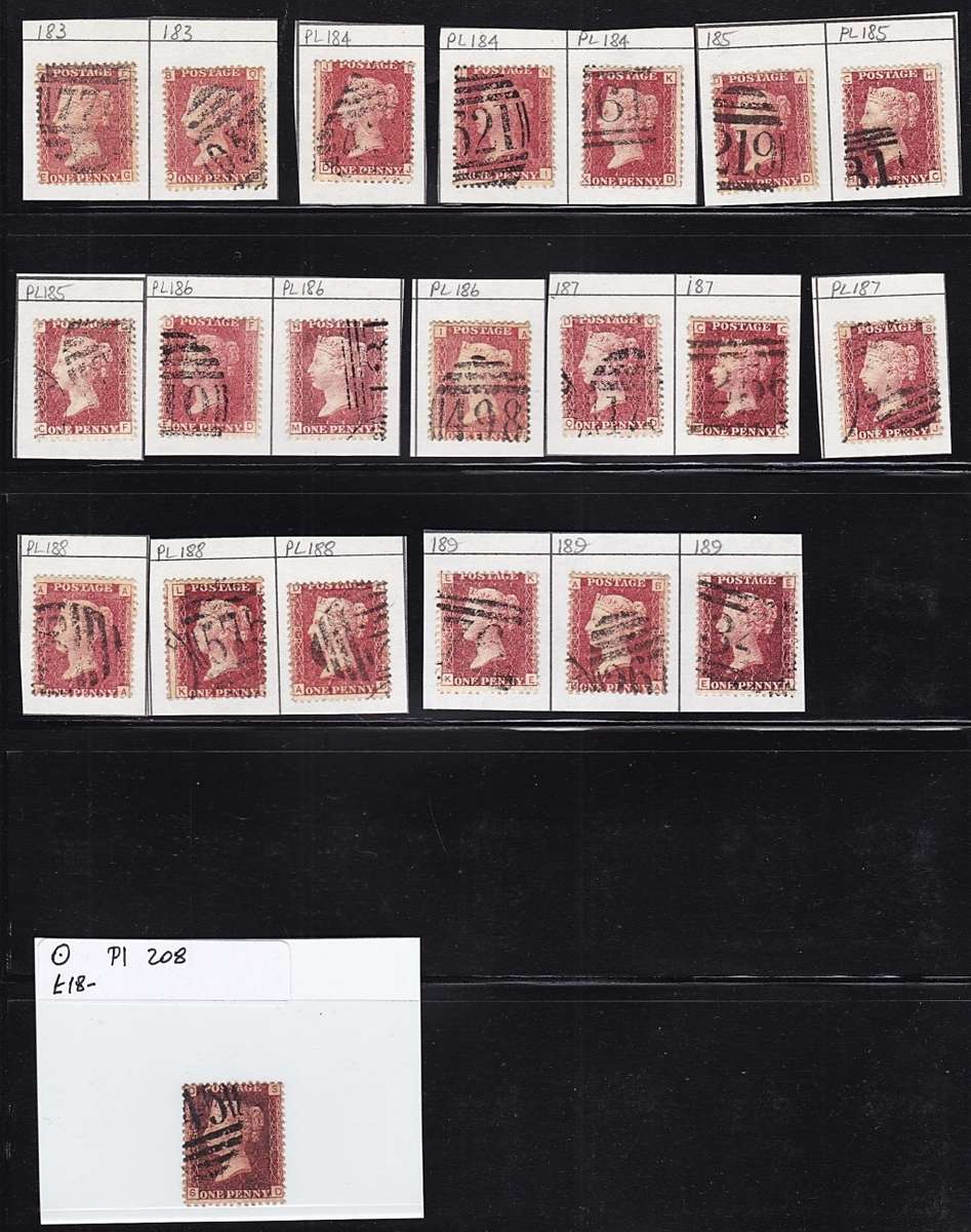 Huge 1858/70 Great Britain 1 Penny Red SG.43/4 Plate.136-208 Selection  - High CV Study Lot!