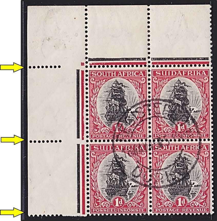 1926 Union 1d CC.30Lb Inv Wmk VFU Corner - Proving Margin - Extra Perfs in Margin- Rare as Used