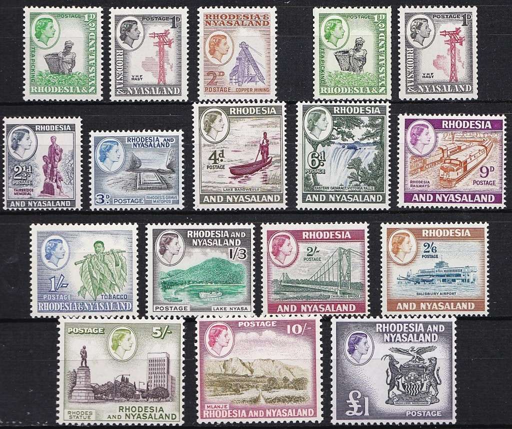 1959 Rhodesia & Nyasaland Fresh Full UMM(**) Set + Coils  @ CV  R2,802
