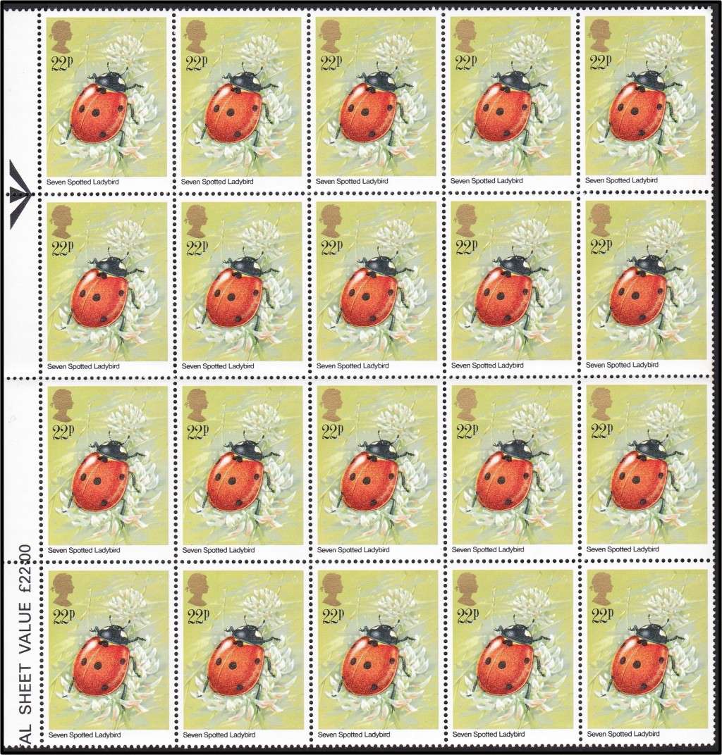 1985 Great Britain Insects Full UMM(**) Set in Arrow Blocks of 20  @ CV  R1,700+