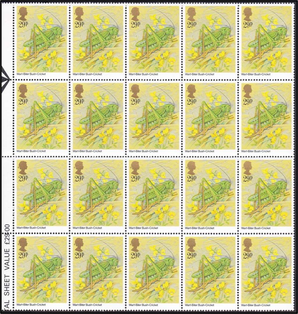 1985 Great Britain Insects Full UMM(**) Set in Arrow Blocks of 20  @ CV  R1,700+