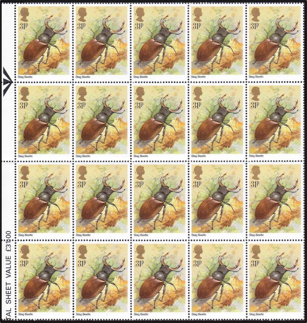 1985 Great Britain Insects Full UMM(**) Set in Arrow Blocks of 20  @ CV  R1,700+