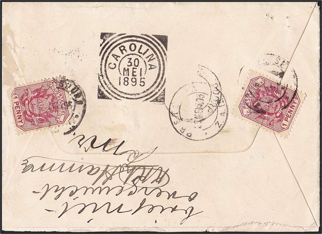 1895 TVL Cover - JHB to Carolina - "Brief niet overgewicht" - Incorrectly Taxed 4 x 1d?