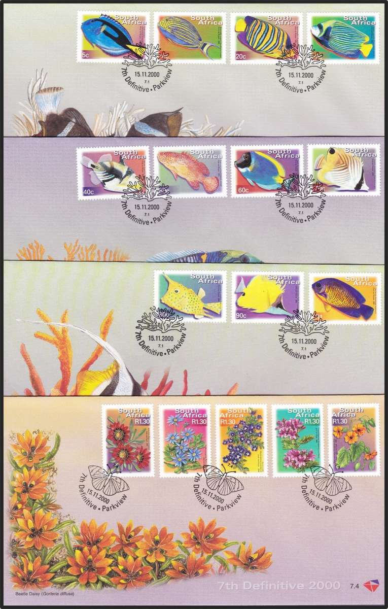 2000 RSA 7th Definitive FDCs No.7.1-7.7 + No.7.16-7.17 + No.7.40-7.41 + No.7.126