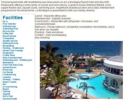 Saturday Night At La Montagne Beach Front Resort Ballito.  12 November-13 November 2016 (1 Night)