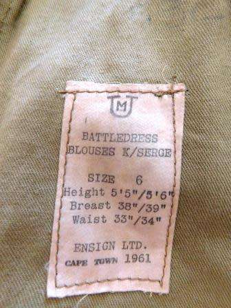 BUNNY JACKET BATTLEDRESS ENSIGN LTD CAPE TOWN 1961