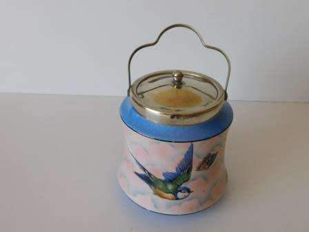 PALISSY BLUE BIRD PORCELAIN BISCUIT BARREL JAR CANISTER
