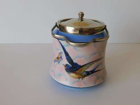 PALISSY BLUE BIRD PORCELAIN BISCUIT BARREL JAR CANISTER