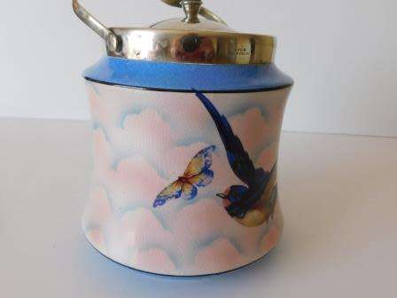 PALISSY BLUE BIRD PORCELAIN BISCUIT BARREL JAR CANISTER