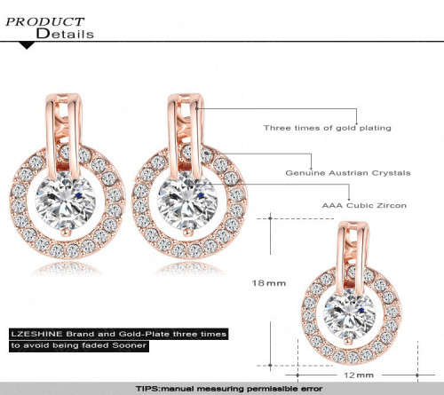 LZESHINE Wedding Jewelry Sets Rose Gold Color Necklace/Earring