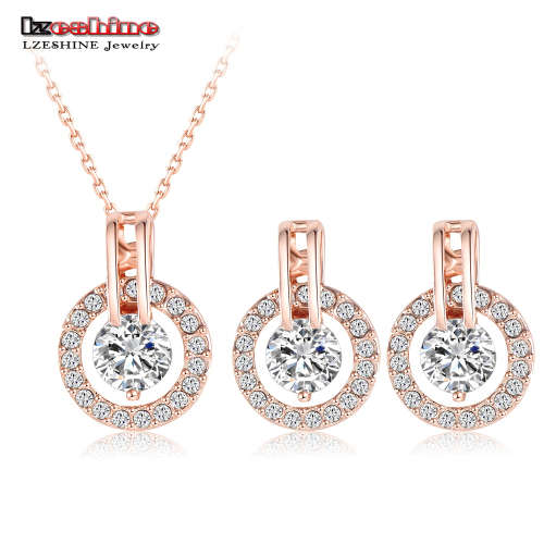 LZESHINE Wedding Jewelry Sets Rose Gold Color Necklace/Earring